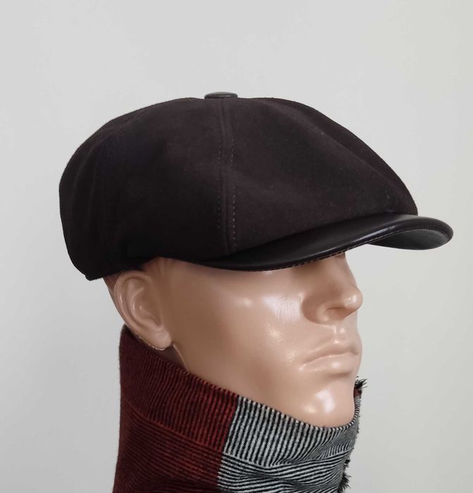 Брутальная кепка кожаная восьмиклинка хулиганка натуральная замша