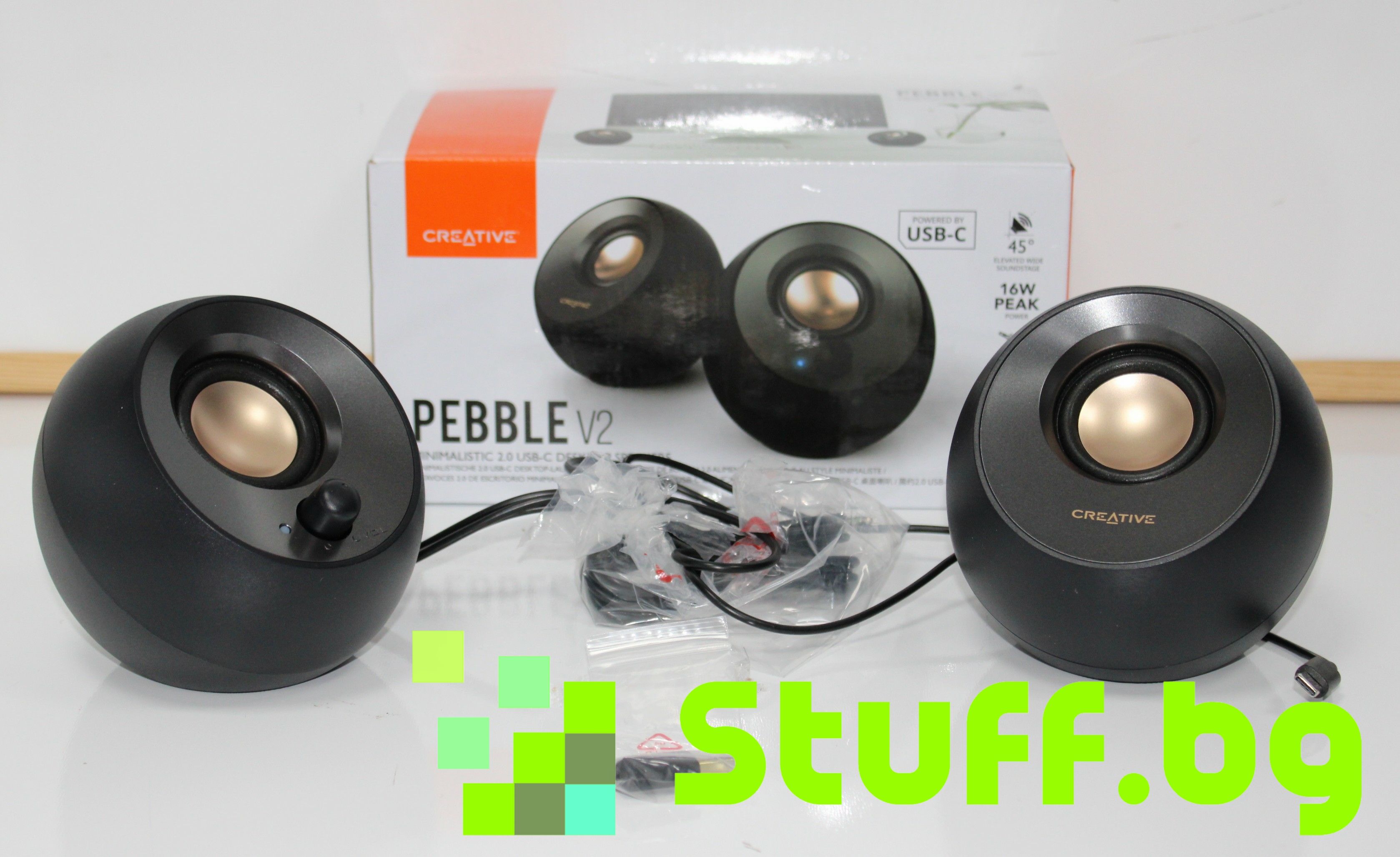Озвучителна система Creative Pebble v2,8W RMS,USB-C/A&3.5 мм,Black