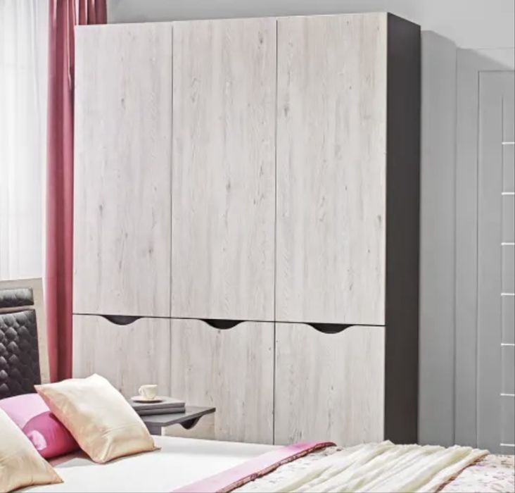 Set dulap, birou si rafturi etajera gri+alb
