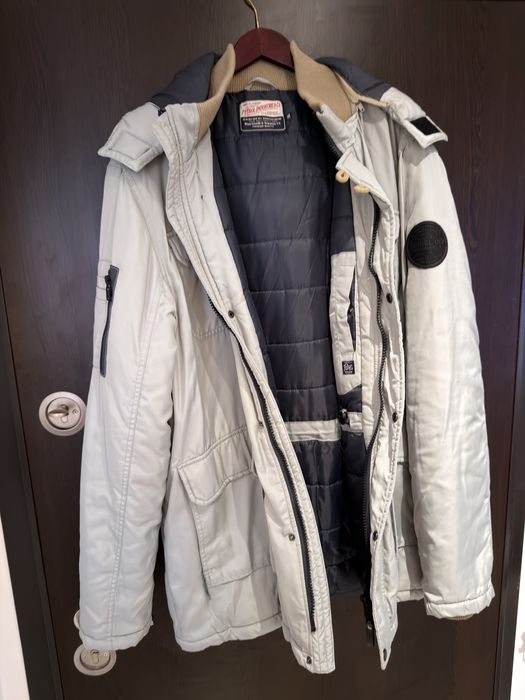 Geaca/parka de iarna Petrol Industries, gluga cu blana, pe gri, 3XL