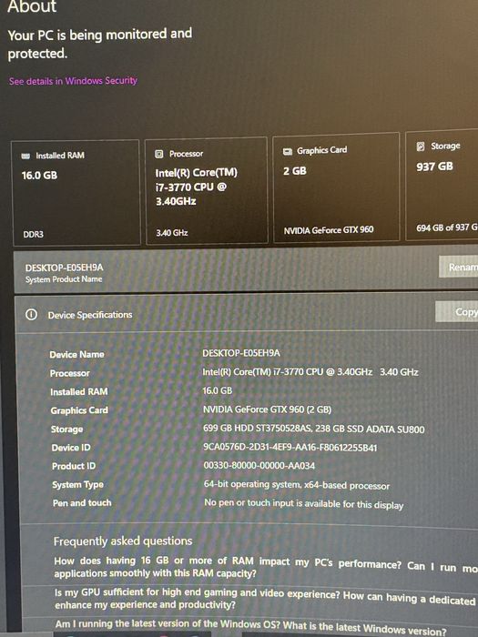 Sistem complet PC i7 3770 cpu, Nvidia GeForce GTX 960