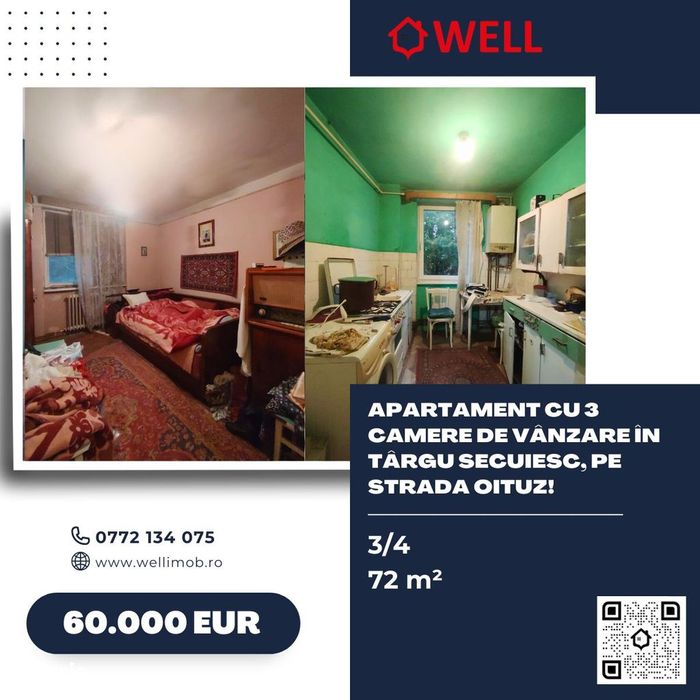 Apartament cu 3 camere de vânzare în Târgu Secuiesc, pe strada Oituz!