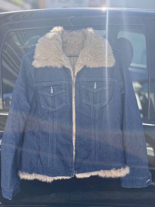 Geaca denim cu blana naturala
