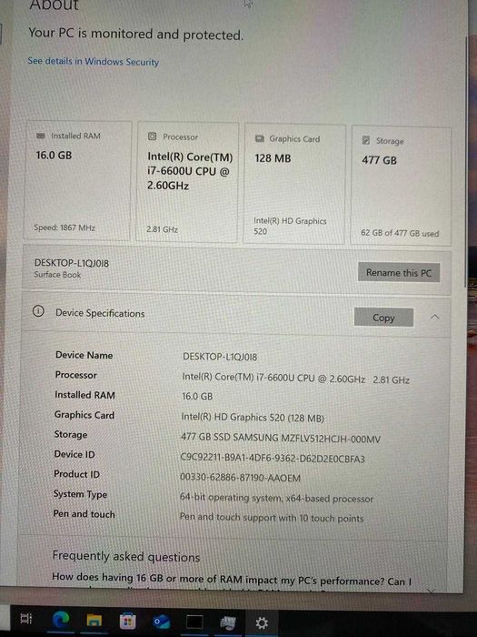 Surface book (1st gen) i7 6600u 16GB 512ssd