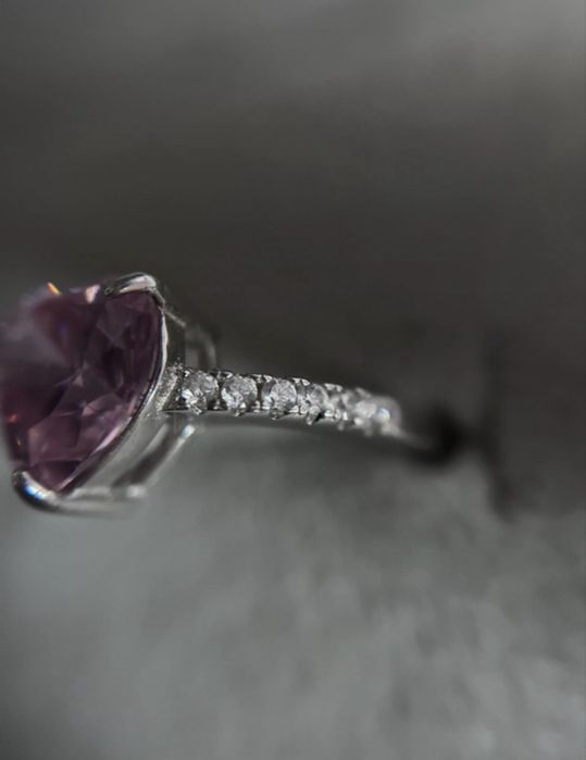 Inel elegant din argint 925 cu piatră zirconiu roz inimă