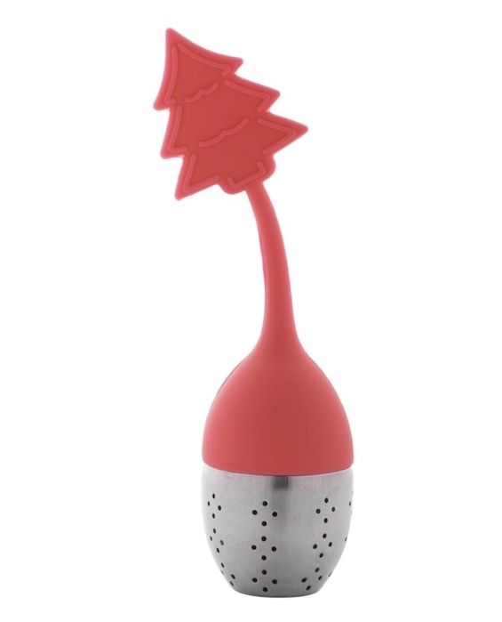 Infuzor ceai, Blent, Silicon/Otel inoxidabil, Forma Brad Craciun, Rosu