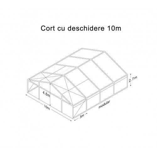 Cort alb echipat pentru evenimente, deschidere 10m, module x3m