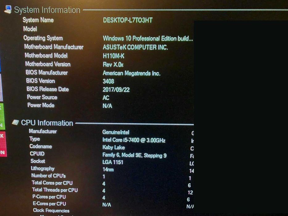 PC Gaming I5 7400+RX6600+Monitor 27"