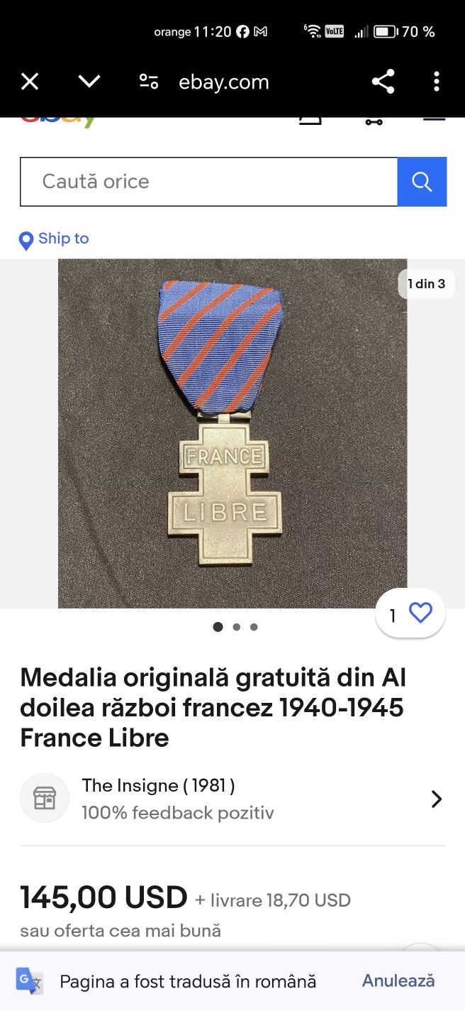 Vând medalie franceză