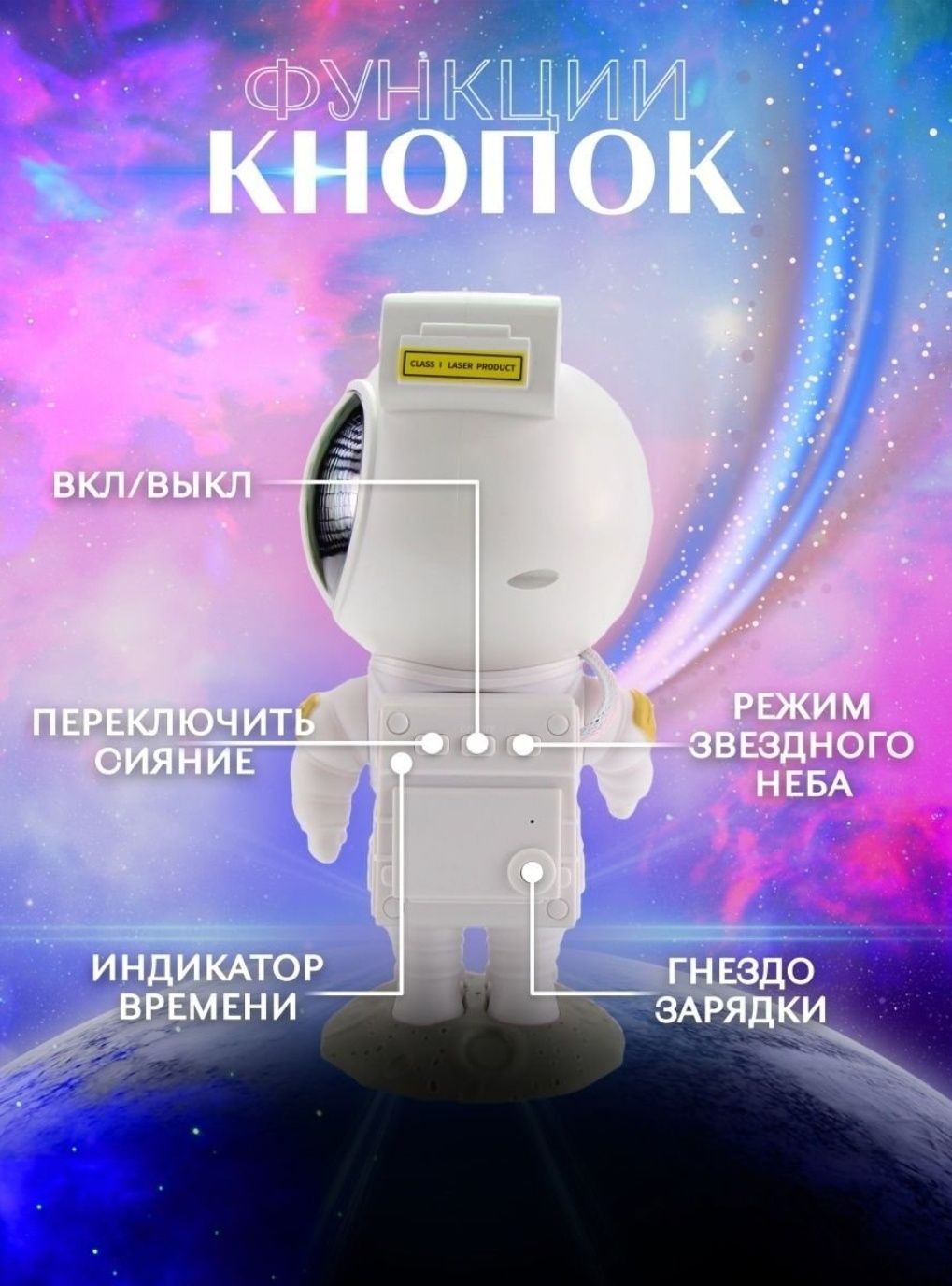 chiroq bolalar uchun tungi yorug‘lik kosmonavt proectori proyector