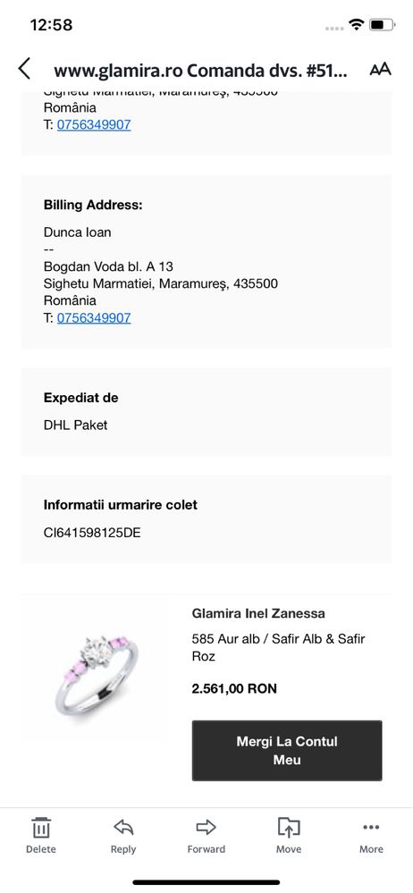 Inel logodna piatra Safir Aur alb