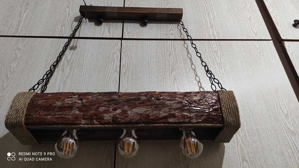 Уникален Дървен полилей с БОРОВА кора, ръчна изработка последна бройка