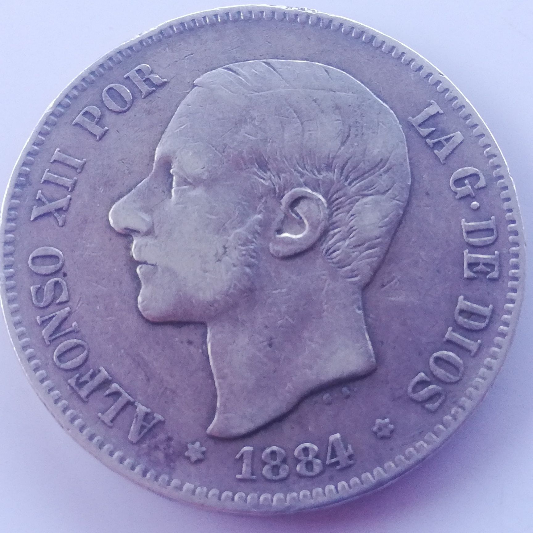 Monedă 5 pesetas 1884 argint Alfonso Xll