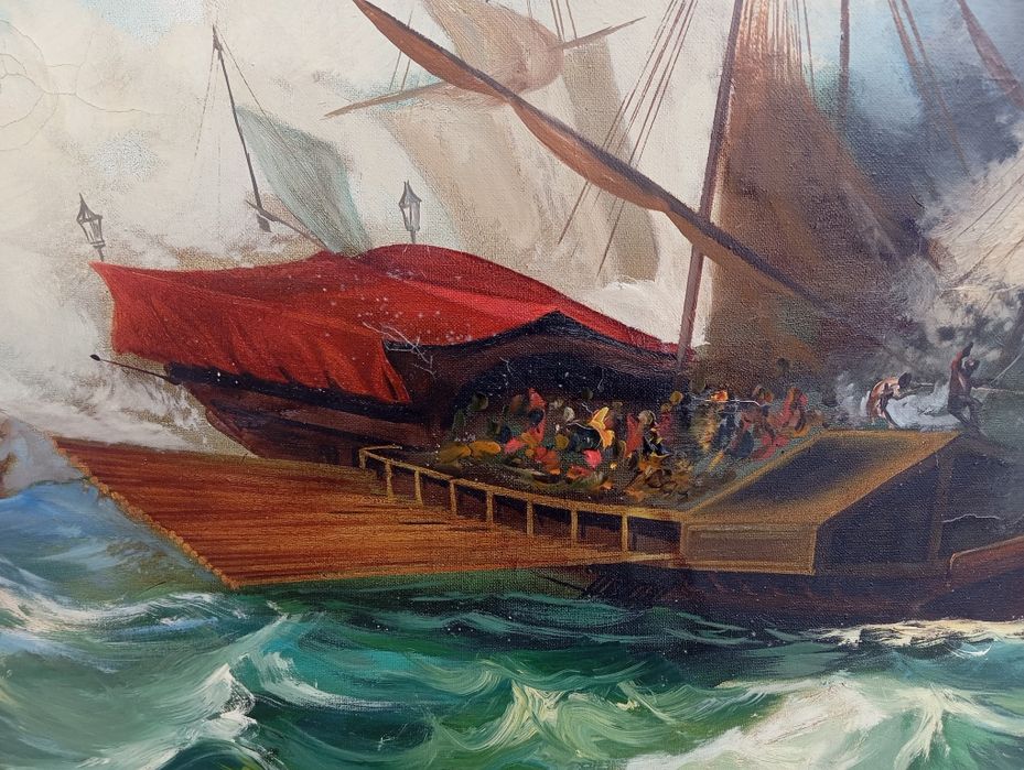 Масленa картина ,морска битка между галери