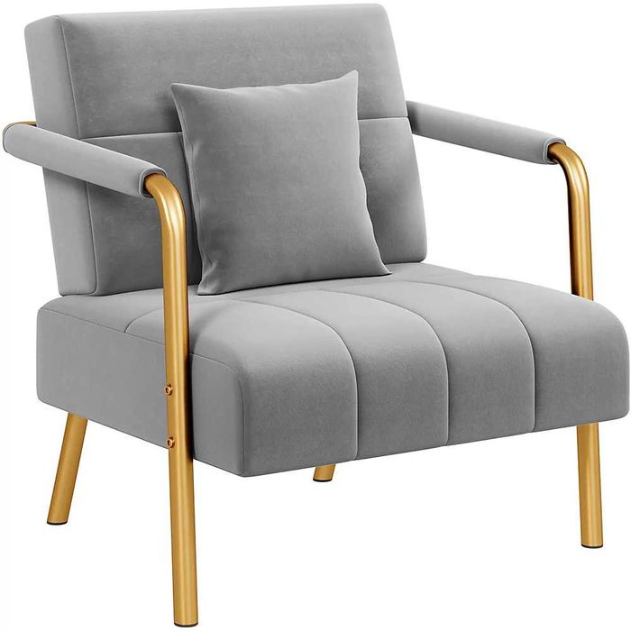 Fotoliu catifea, perna decorativa picioare aurii |S 593031 Light Gray