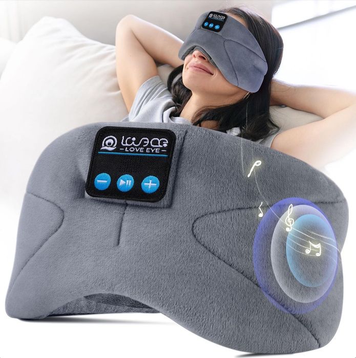 Mască de Somn cu Căști Bluetooth, 100% Opacă, Unisex(Gri)