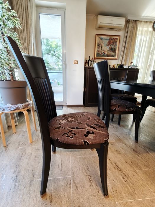 Трапезна маса и столове, разтегаема, масивно дърво, венге