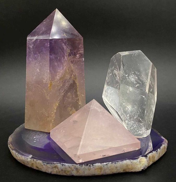 Decor Cristale - Cuart Roz&Ametist&Cuart Transparent - Set Cristale