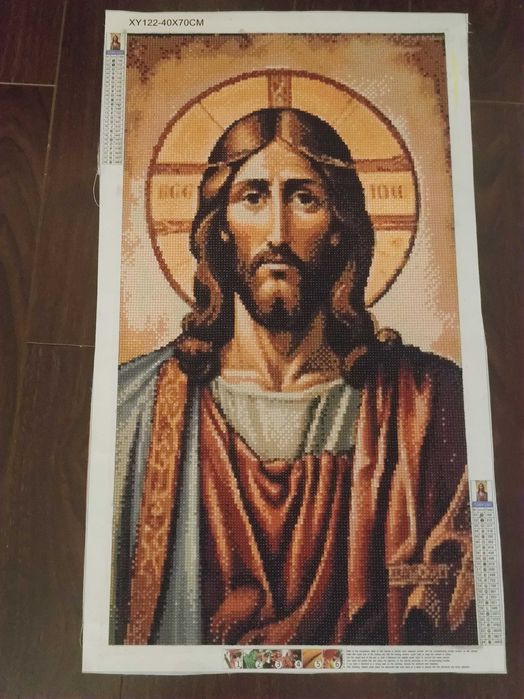 Icoană Iisus Hristos, goblen cu diamante
