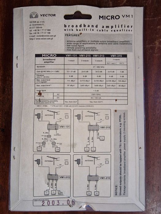 Amplificator de semnal TV - CATV  Micro VM1-131, Nou  Sigilat