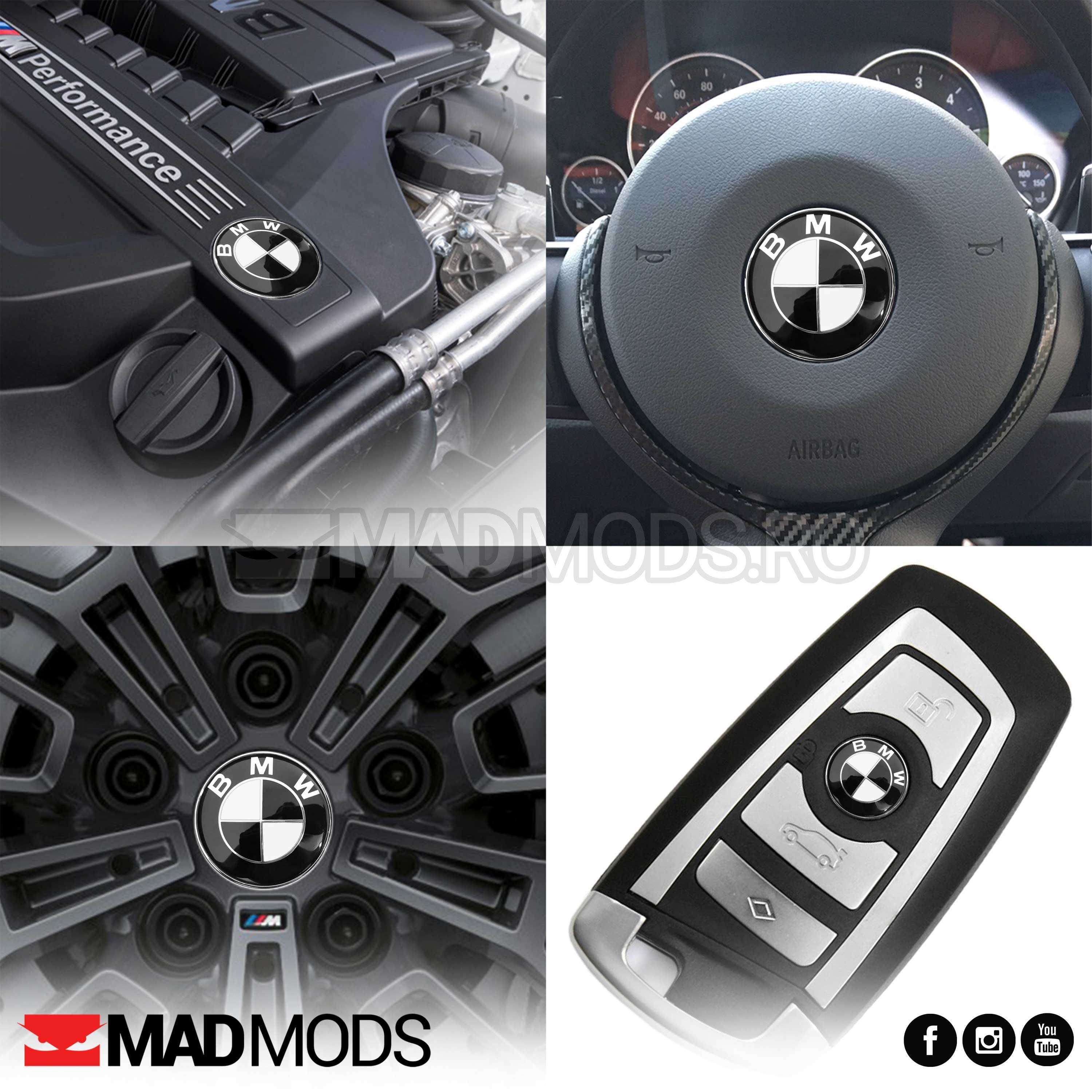 Set Stickere Embleme Negru cu Alb BMW Seria 1 2 3 4 5 6 7 8 X i M