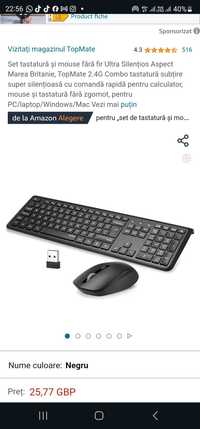 Set tastatură și mouse fără fir Ultra Silențios (produs nou)