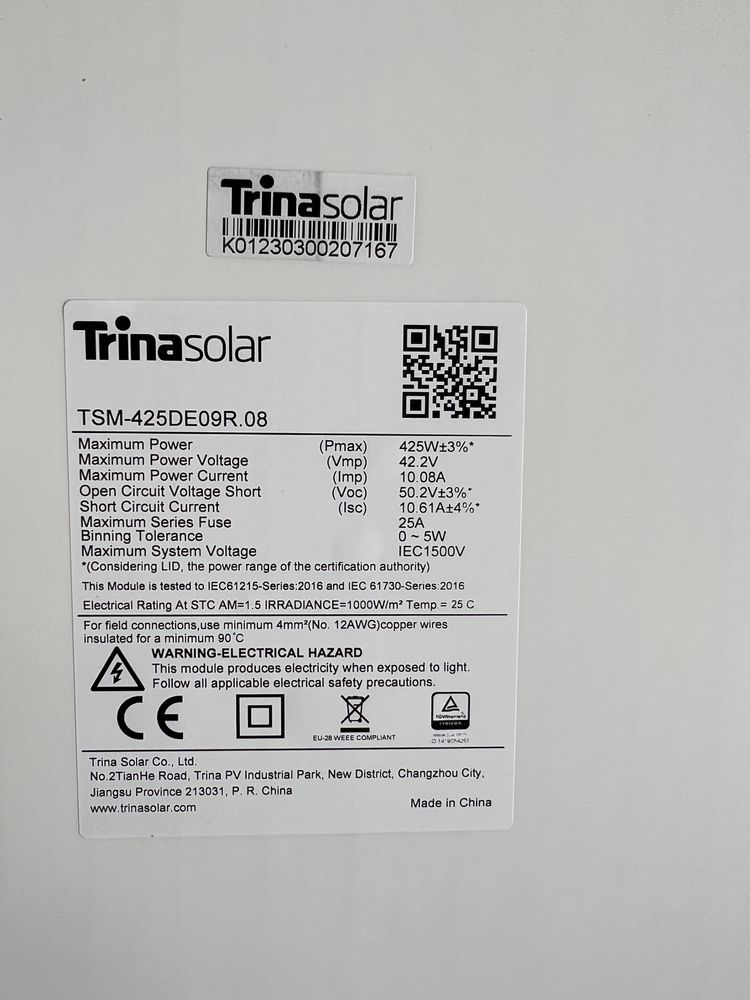 Продаю солнечные панели Trina Solar 425W и 575W