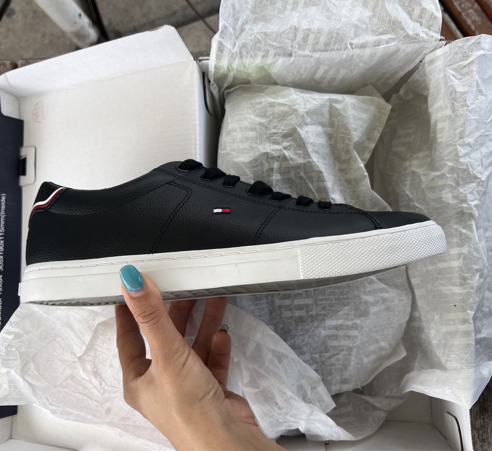 Sneakers Adidasi Tommy Hilfiger negri din piele naturala noi la cutie