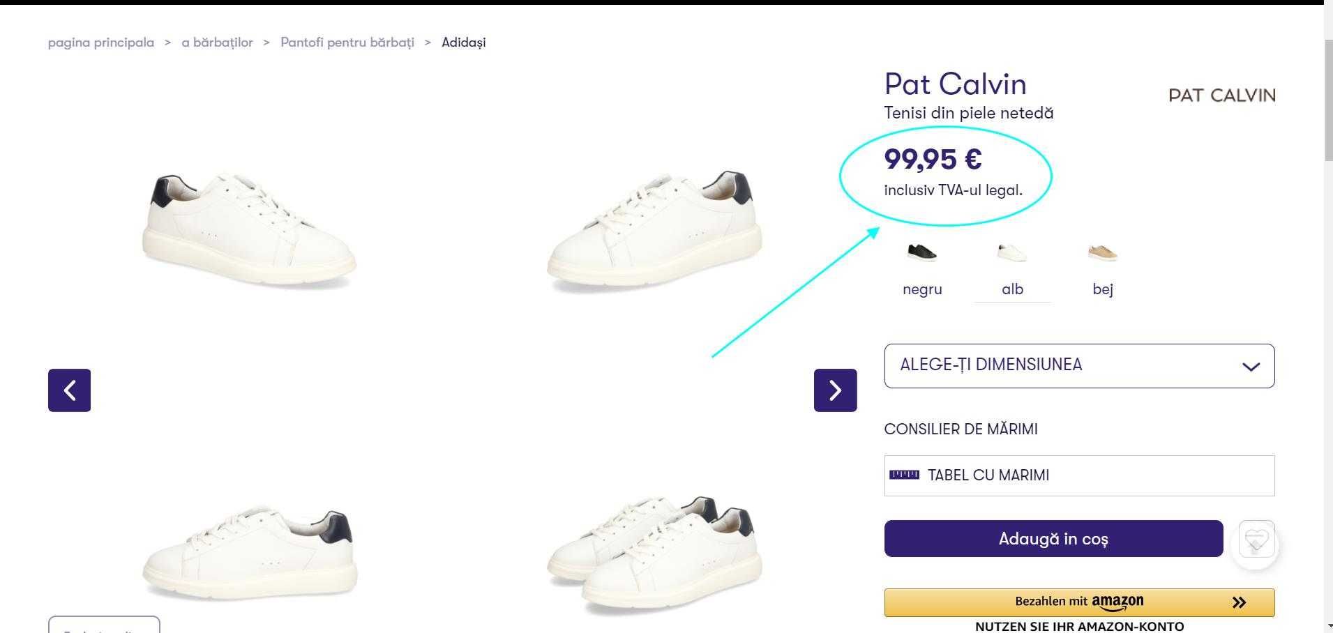 Adidași sport PAT CALVIN din piele netedă (Super Pret).