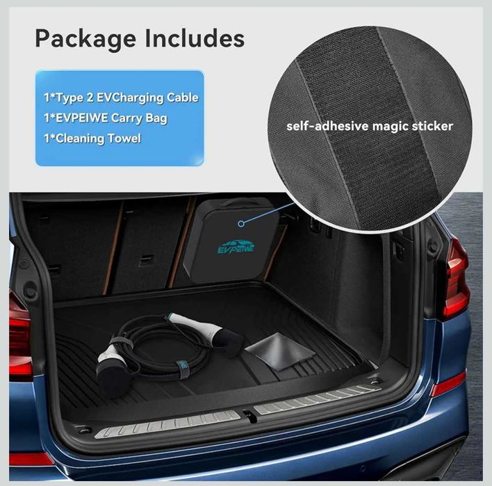 EVPEIWE 22KW 32A Кабел за зареждане на електрически автомобили тип 2