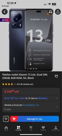 Telefon mobil Xiaomi 13 Lite, Dual SIM, 256GB, 8GB RAM, 5G, Black