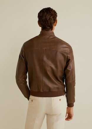 Geaca Piele de oaie Toamna-Primavara MANGO Biker Maro-Coniac Scurta