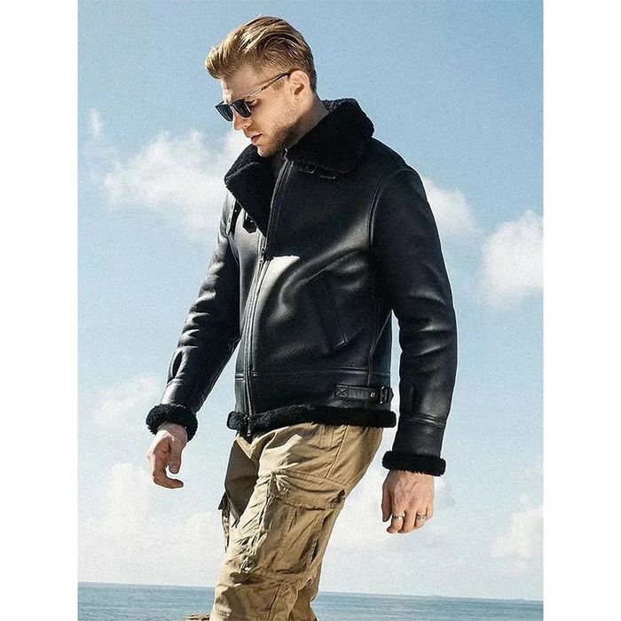 Cojoc/Piele/Blană/U.S ARMY/Air Force/Aviator/Pilot Bomber B-3 BLACK