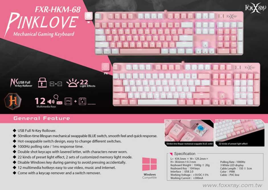 Tastatura FoxXray HKM-68 Pinklove