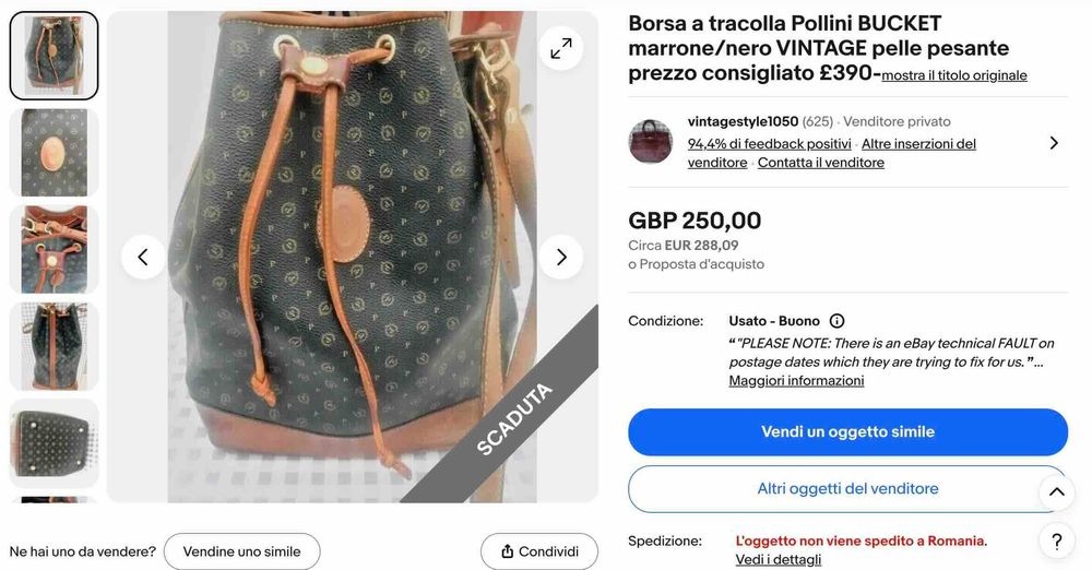 POLLINI Superb Sac UmarTip Postas Vintage Piele Original Italia