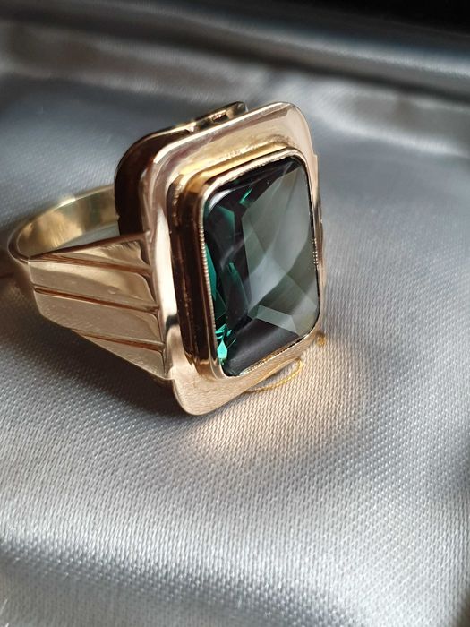 Ghiul vintage unicat antic unisex aur 14k cu turmalina naturala 8ct