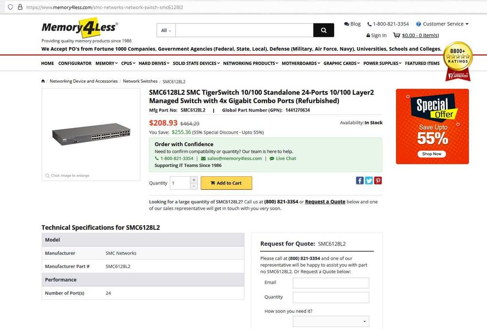 SMC 6128 PL2 Tiger  24-Port Ethernet Switch w/PoE