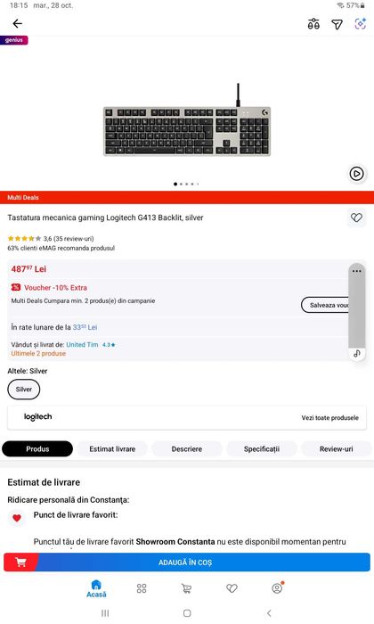 Tastatura mecanica gaming Logitech G413 Backlit,silver,taste iluminate