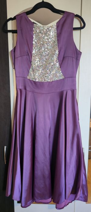 Set rochii mamă-fiică mov cu paiete argintii