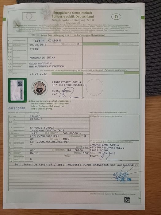 ATV CF MOTO 800 AN 2016 1900KM!