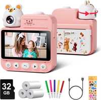 Детска камера с незабавен печат Gofunly, с 32G карта и 3 ролки хартия