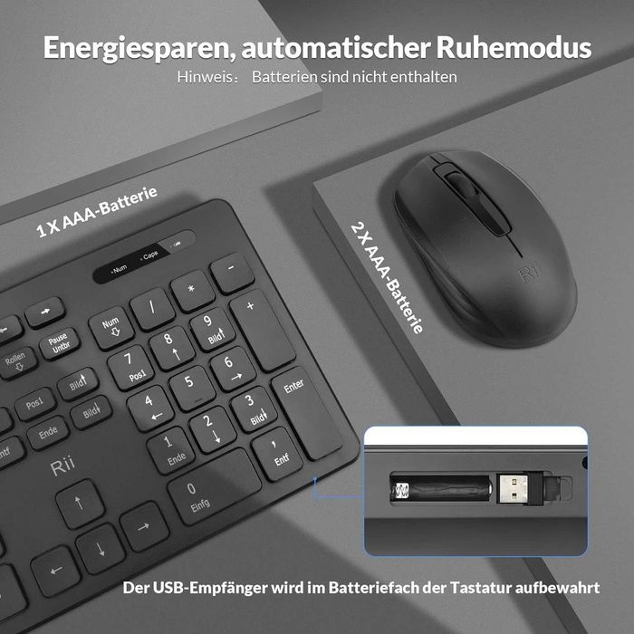 Set tastatura si mouse wireless, Rii, Negru, QWERTZ - PRET Neg!