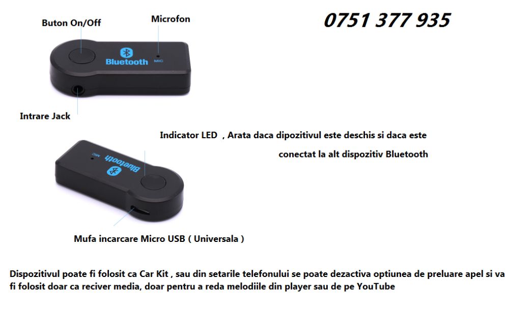 Bluetooth Auto Auxiliar Jack 3.5mm