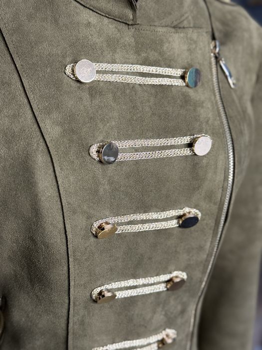 Geaca piele intoarsa dama, verde army   M