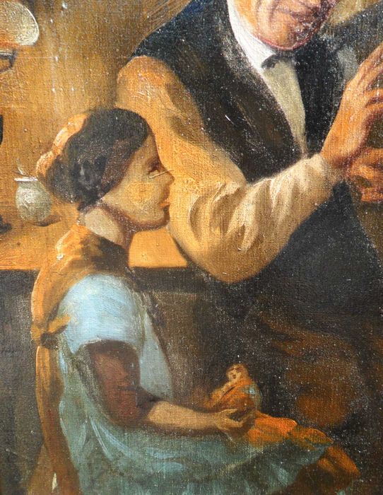 ”Jocul umbrelor pe perete” - Tablou Ulei pe panza, f VECHI.