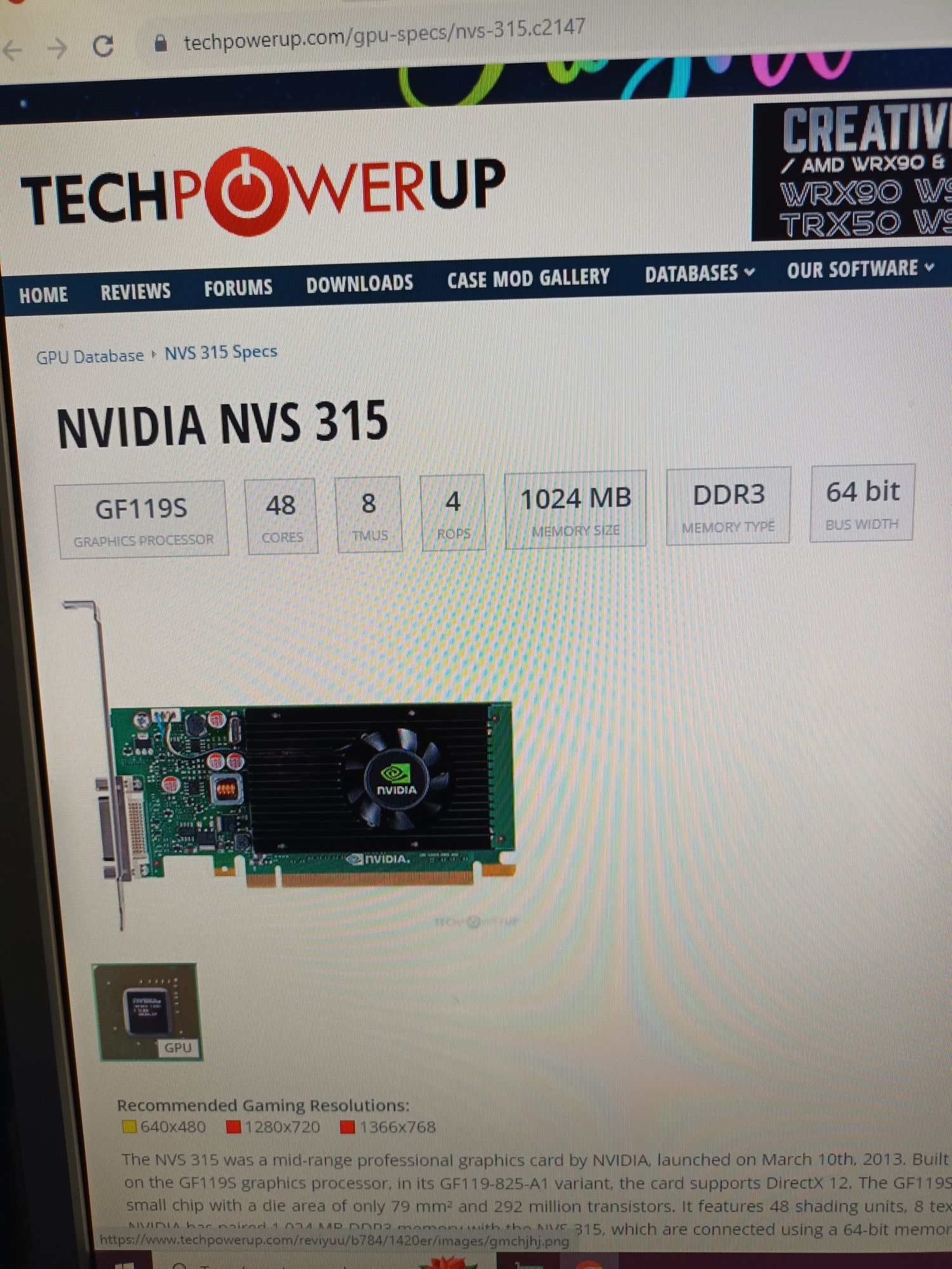 placă video NVIDIA NVS 315 1GB DDR3