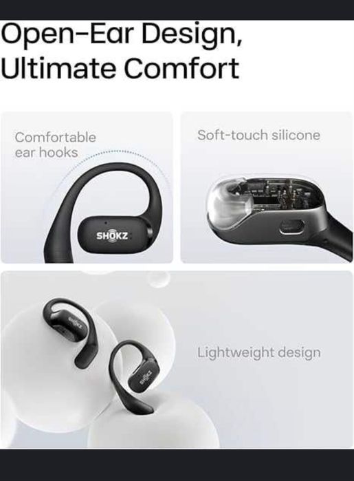 Casti Bluetooth fara fir, Shokz, OpenFit, True Wireless Sport, Negru