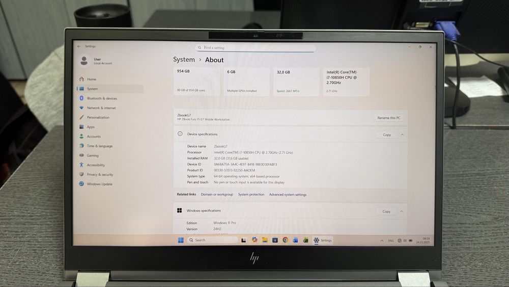 HP ZBook FURY 15" G7, I7 10850H, 32GB RAM, SSD 1TB NVME, RTX3000 6GB