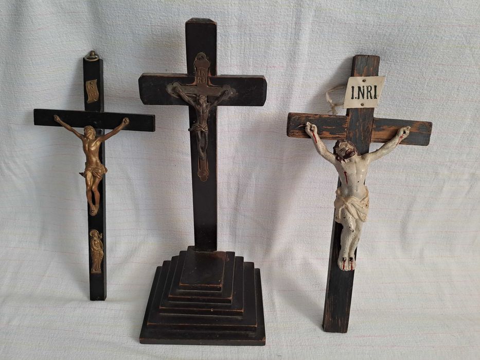 crucifix vechi lemn alama fonta 33 - 36 cm