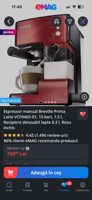 Expressor cafea manual Breville Prima Latte